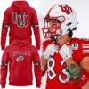 Utah Utes Football Uniform-Inspired 2026 Hoodie - front and back views beside football player