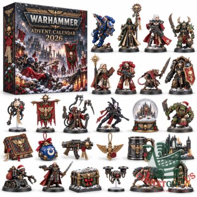 Warhammer 2026 Advent Calendar - front box artwork with surrounding miniature designs