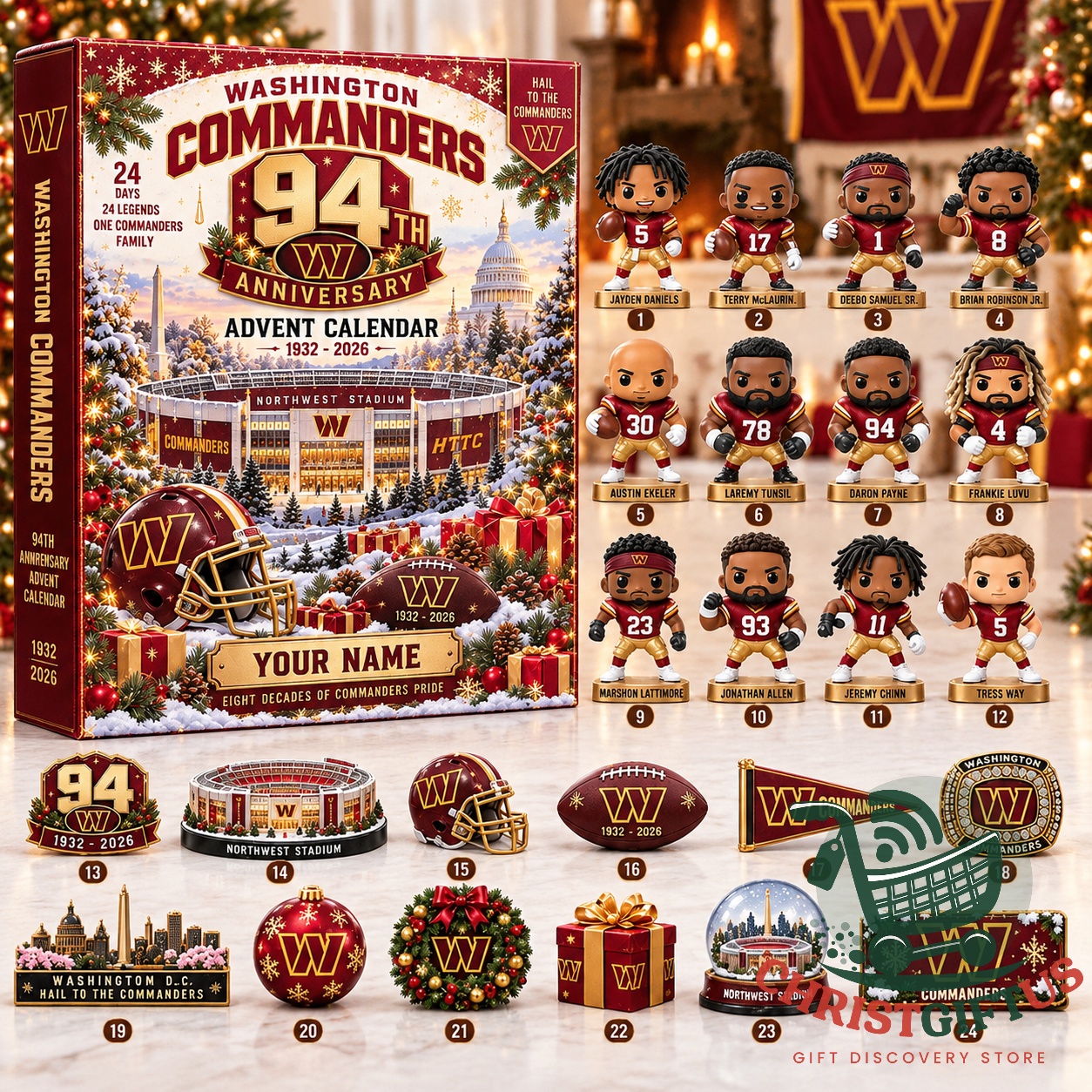 Washington Commanders 94th Anniversary 2026 Advent Calendar - front box with collectible figures