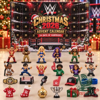 WWE Christmas 2026 Advent Calendar - front view showing numbered doors and wrestling-themed figures